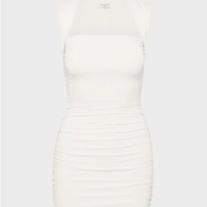 Aritzia White Ruched Mini Dress